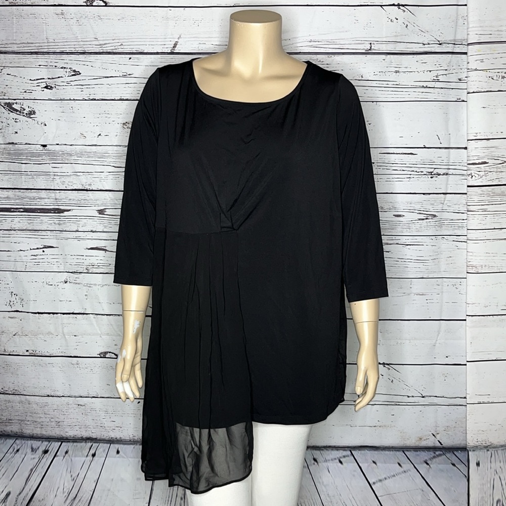 Avenue Size 22/24 Black Chiffon Drape Blouse Top
